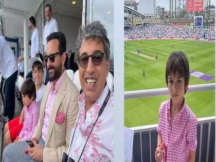 Ind Vs Eng Saif ali khan Taimur attends cricket match first match with ms Dhoni | Ind Vs. Eng : सैफ-तैमूर क्रिकेट लढतीला उपस्थित, धोनीसह पाहिला सामना