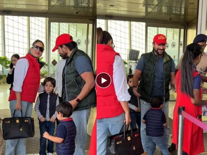 Saif Ali Khan Moye Moye moment on airport as he mistakenly kept hands on a girl s shoulder thinking she is kareena | करीना समजून दुसऱ्याच मुलीच्या खांद्यावर ठेवला हात, सैफ अली खानचा Video व्हायरल