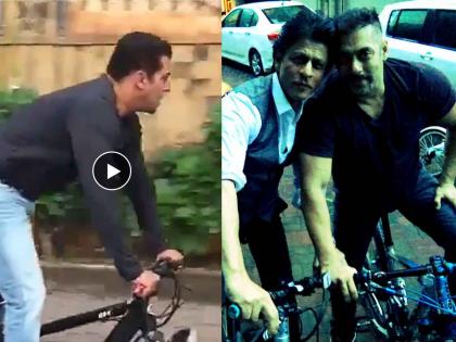 Salman Khan rode a bicycle in front of Shahrukh Khan s Mannat shouted his name | Video: शाहरुखच्या 'मन्नत' समोरुन सायकल चालवत गेला सलमान खान, जोरात ओरडून म्हणाला...