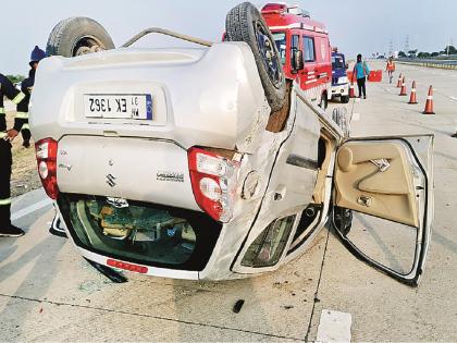 Samruddhi Mahamarg Accident: 6 lives saved in Samruddhi highway speeding; Car across the road with four jumps | 'समृद्धी'वरील वेगाच्या थरारात बचावले ६ जीव; कार चार कोलांट्या घेऊन रस्त्याच्या पलीकडे