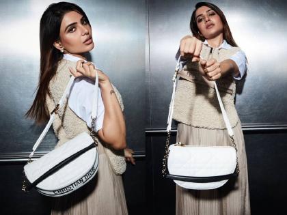 samantha ruth prabhu looks classy in dior outfit handbag worth over rs 2-5 lakh | समंथाच्या हॅण्डबॅगची किंमत ऐकून व्हाल थक्क; तेवढ्या किंमतीत खरेदी करु शकता एक शानदार बाईक