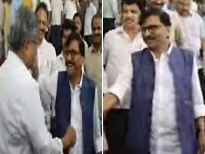 shiv sena leader and mp Sanjay Raut and bjp Chandrakant patil met in vidhan bhavan sparks discussions | हात मिळवला, जवळ ओढलं, म्हणाले, "आपण एकत्र..."; संजय राऊत - चंद्रकांतदादांच्या भेटीने चर्चांना उधाण