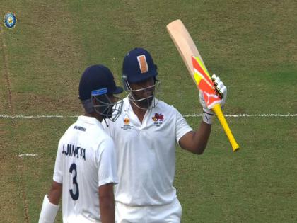 mumbai vs rest of india live score Ajinkya Rahane was dismissed for 97 while Sarfraz Khan scored a century  | Irani Cup 2024 : अजिंक्य रहाणेचे शतक थोडक्यात हुकले! पण सर्फराजने गड गाठलाच; ऋतुराजचा संघ अडचणीत