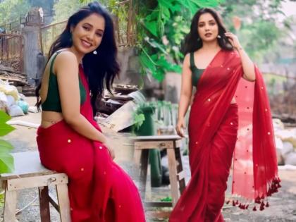 marathi actress sayali sanjeev new sari look video viral | Video: 'ये लाल इश्क'.. सायली संजीवचा साडीतला हॉट लूक व्हायरल