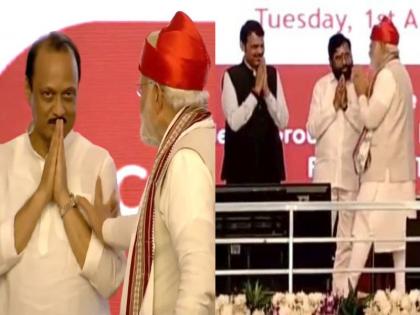 Deputy Chief Minister Ajit Pawar and Prime Minister Narendra Modi also discussed a video. | शिंदे, फडणवीसांना नमस्कार, पण नरेंद्र मोदींनी अजितदादांना दिली थाप; व्हिडिओची रंगली चर्चा