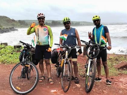 3 person traveled 579 km giving the message of riding a bicycle to save the environment | सायकल चालवा पर्यावरण वाचवा संदेश देत तिघांनी केला ५७९ किमी प्रवास