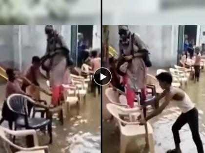 Student built Bridge of Chairs for Teacher heavy rainfall water logging in School watch video viral on social media | अजब-गजब आयडिया! शिक्षिकेला पाण्यातून वाट काढून देण्यासाठी विद्यार्थ्यांनी बनवला 'खुर्च्यांचा पूल'