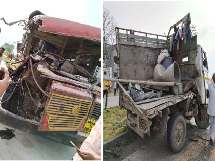 Fatal accident as bus collides with mini truck due to tire burst; One died on the spot, 14 passengers injured | टायर फुटल्याने बस मिनी ट्रकवर धडकून भीषण अपघात; एकाचा जागीच मृत्यू, १४ प्रवासी जखमी