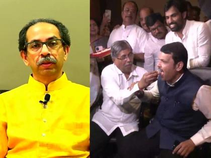 BJP Leaders Devendra Fadanvis, Chandrakant patil, Vikhe patil celebreting in Taj Hotel After CM Uddhav Thackeray's resignation | इकडे ठाकरेंची राजीनाम्याची घोषणा, तिकडे भाजपाकडून पेढे भरवून आनंद साजरा