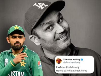 Virender Sehwag trolls Pakistan after poor performance in World Cup 2023 fans takes a dig at Babar Azam | पाकिस्तान 'जिंदा'भाग! पाकिस्तानची वीरेंद्र सेहवागने उडवली खिल्ली, सोबत श्रीलंकेलाही झोडलं