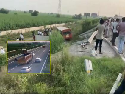 Several people were injured when a bus they were travelling in veered off the Delhi-Meerut Expressway in Ghaziabad, watch here video  | भयावह! गाझियाबादमध्ये बसचा भीषण अपघात; १५-२० प्रवासी जखमी, अंगावर काटा आणणारे दृश्य