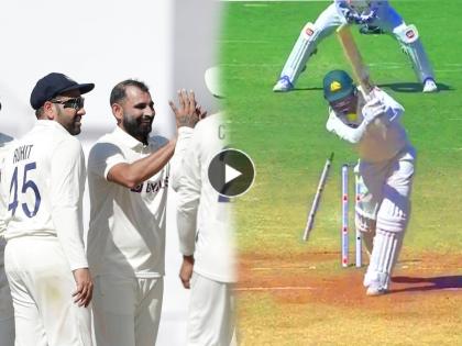 IND vs AUS 1st Test Video Mohammad Shami clean bowled Australian batter Nathan Lyon stump fly in the air | Mohammad Shami, IND vs AUS Video: खतरनाकsss... मोहम्मद शमीने उडवला ऑस्ट्रेलियन फलंदाजाचा त्रिफळा, स्टंपची कोलांटीउडी