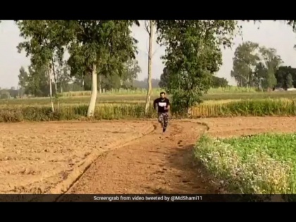Video: Mohammed Shami's hard work for fitness; Run barefoot in the field svg | Video : तंदुरुस्तीसाठी Mohammed Shamiची कसून मेहनत; शेतात अनवाणी पायाने धाव