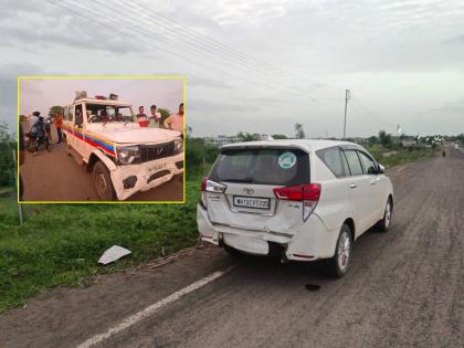 Shinde group MLA Chimanrao Patal's car accident Collision with police van | शिंदे गटाचे आमदार चिमणराव पाटलांच्या गाडीला अपघात; पोलीस व्हॅनची धडक