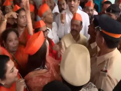 Eknath Shinde Sena aggressive in Mumbai, march on Congress' Tilak Bhavan against Prithviraj Chavan Statement; Police stop activists | मुंबईत शिंदेसेना आक्रमक, काँग्रेसच्या टिळक भवनावर मोर्चा; पोलिसांनी कार्यकर्त्यांना रोखले Eknath Shinde Sena aggressive in Mumbai, march on Congress' Tilak Bhavan against Prithviraj Chavan Statement; Police stop activists | मुंबईत शिंदेसेना आक्रमक, काँग्रेसच्या टिळक भवनावर मोर्चा; पोलिसांनी कार्यकर्त्यांना रोखले