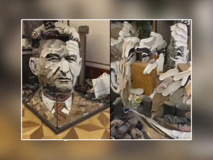 art created from shoes and soles is going viral on social media | ना रंग, ना माती चक्क बुटांपासून तयार केलीय ही कलाकृती, विश्वास बसत नसेल तर पाहा व्हिडिओ