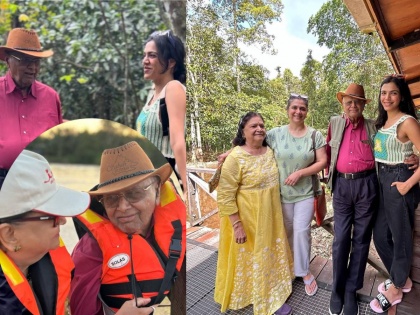 shriya pilgaonkar surprises grandfather on his 100th country visit in malayasia | 'वयाच्या ८४ व्या वर्षी १०० देश फिरुन झाले', श्रिया पिळगावकरने दिलं आजोबांना सरप्राईज, पोस्ट व्हायरल