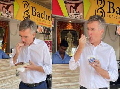 British High Commissioner's Enjoyed eating on the streets of Mumbai | या जेवायला! ब्रिटीश उचायुक्तांचा हटके अंदाज; मुंबईच्या रस्त्यावर घेतला खाण्याचा आनंद