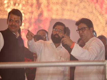 What happened when the CM Eknath Shinde, Deputy CM Devendra Fadnavis And MNS Chief Raj Thackeray came together at Shivaji Park? | शिवाजी पार्कवर तिघे एकत्र येण्याने काय घडले?