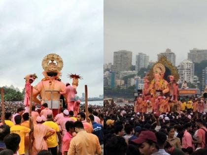 Ganeshotsav: Lakhs throng Girgaon Chowpatty to bid farewell to the 'Lalbaugcha Raja' | 'लालबागच्या राजा'ला निरोप देण्यासाठी गिरगाव चौपाटीवर लाखोंची गर्दी