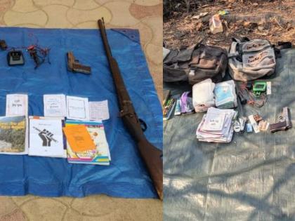 Police-Naxalite encounter in Vedampally forest; A lot of guns along with pistols and materials were seized | वेडमपल्लीच्या जंगलात पोलीस- नक्षलवाद्यांमध्ये चकमक; बंदुकीसह पिस्टल अन् साहित्य जप्त