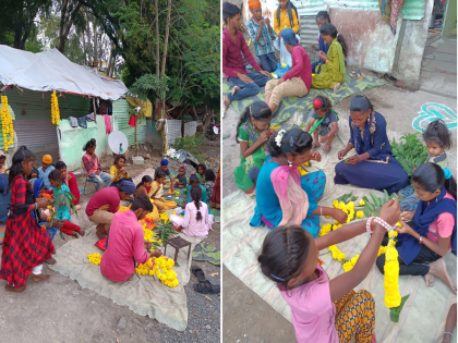 Don't give alms on Dussehra, buy garlands; A self-respecting attitude of girls on the slums of Ambajogai | दसऱ्याला भिक्षा नको, पुष्पहार खरेदी करून कष्टाचे चीज करा; वस्तीवरील मुलींचा स्वाभिमानी बाणा