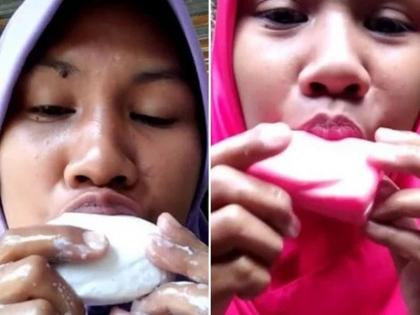 Woman goes viral for reviewing bathing soap on how good they taste | 'या' महिलेची आवड वाचून तुमच्या तोंडाला येईल फेसच फेस!