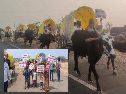 Solapur: In the morning, after feeding and watering the bullocks, the bullock cart march is on its way to Mumbai | Solapur: सकाळी बैलांना चारा-पाणी करून बैलगाडी मोर्चा मुंबईकडे मार्गस्थ