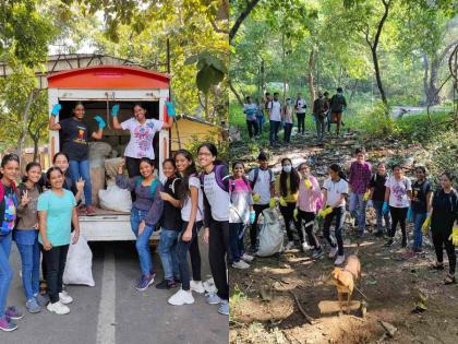 Cleaned 350 kg of garbage in Yeur forest thane | येऊर जंगलातील ३५० किलो कचऱ्याची केली साफसफाई