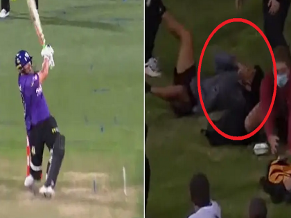 Australian batsman's powerful six, fan got injured while catching ball | ऑस्ट्रेलियन फलंदाजाचा जोरदार षटकार, झेल पकडणारा प्रेक्षक गंभीर जखमी