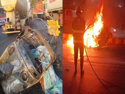 Woman burns to death after rickshaw hits divider, fire breaks out after accident; Rickshaw driver seriously injured | दुभाजकाला रिक्षा धडकून महिलेचा जळून मृत्यू, अपघातानंतर लागली आग; रिक्षाचालक गंभीर जखमी