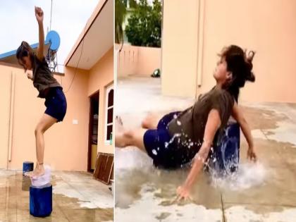 Stunt Fail Video : Girl fell on the ground while doing stunt | Stunt Fail Video: स्टंट करणं तरूणीला पडलं महागात, बॅलन्स बिघडला अन्....