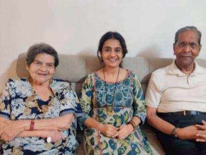 marathi actress Amruta Subhash special post on the occasion of Marathi Bhasha Din met two legendary personality | 'मराठी भाषा दिना'लाच अमृताच्या घरी अवतरले दोन दिग्गज, शुभदिनी भेटीचा योग आला जुळून