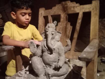 Ganpati Festival -Chimukalya Medhansh made eco-friendly Ganpati | Ganpati Festival -चिमुकल्या मेधांशने साकारला इक्रोफें्रडली गणपती