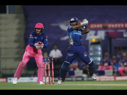 MI vs RR Latest News:| MI post 193/4 (S Yadav 79*, Rajpoot 2/28) against RR in 20 overs in Abu Dhabi | MI vs RR Latest News : UAEत 'सूर्य' तळपला; मुंबई इंडियन्सचा खाली गेलेल्या ग्राफनं मोठी उसळी घेतली