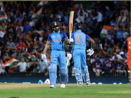 IND vs NED, T20 World Cup : India posted 175 for 2 from 20 overs with fifties from Virat Kohli, Rohit Sharma & Suryakumar Yadav | IND vs NED, T20 World Cup : रोहित शर्मा, Virat Kohli, सूर्यकुमार यादव यांची विक्रमी कामगिरी; भारताचे नेदरलँड्ससमोर तगडे आव्हान 