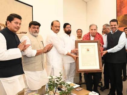 First Udyog Ratna Award given to Ratan Tata at home by Eknath Shinde Devendra Fadnavis Ajit Pawar | टाटा म्हणजेच ट्रस्ट... विश्वास; रतन टाटा यांना पहिला उद्योगरत्न पुरस्कार घरी जाऊन प्रदान