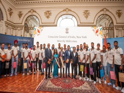 T20 world cup 2024 updates Consulate General of India New York welcome Team India, see here photos  | T20 WC 2024 : न्यूयॉर्कमधील भारतीय वाणिज्य दूतावासाकडून टीम इंडियाचे स्वागत; पाहा PHOTOS