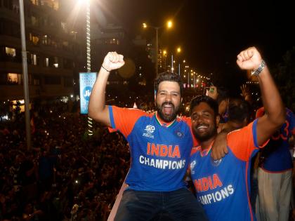 The cheers of the world champions shook the world of cricket...; The streets were filled with crowds of fans Team India Welcome in Mumbai | विश्वविजेत्यांच्या जयघोषाने दुमदुमली क्रिकेटची पंढरी...; चाहत्यांच्या गर्दीने रस्ते फुलले