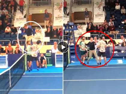 Tennis players fight on court corentin moutet vs adrian andreev dorleans tournament Abusing fighting pushing everything watch viral video | Tennis Players Fight Video: टेनिस कोर्टवर तुफान राडा! शिवीगाळ, हाणामारी, धक्काबुक्की अन् बरंच काही...