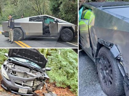 First Cyber Truck Accident; A 17-year-old boy rammed a Toyota Corolla | सायबर ट्रकचा पहिला अपघात; १७ वर्षांच्या मुलाने टोयोटा कोरोला नेऊन धडकवली