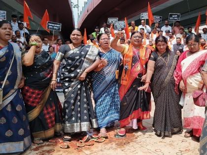 At Kranti Chowk, Thackeraysena broke watermelons, threw bangles; Protest against the Badlapur incident | बदलापूर घटनेच्या निषेध आंदोलनात ठाकरेसेनेने फोडले टरबूज, बांगडया फेकल्या