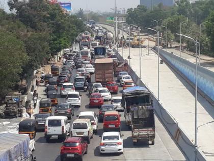 Mumbra bypass repair work: Heavy Traffic on Thane-Belapur Road | मुंब्रा बायपास दुरुस्तीचे काम : ठाणे-बेलापूर मार्गावर वाहतूक कोंडी