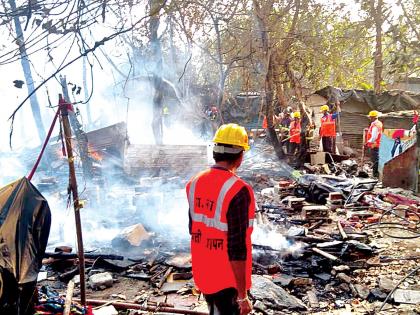 In Thane, two huts were set on fire by two cylinder blasts | ठाण्यात दोन सिलिंडरच्या स्फोटांनी लागलेल्या आगीत २२ झोपड्या खाक