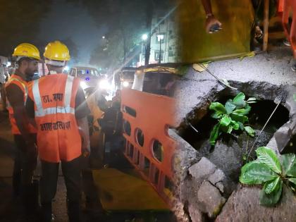 Shocking! The road from Kalva to Kharegaon is blocked due to roadslide | धक्कादायक! कळव्याकडून खारेगावकडे जाणारा रस्ता खचला!