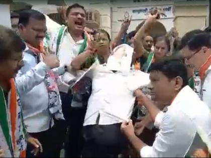 ncp burns statue of chandrakant patil shoe struck by the women announcing the image | राष्ट्रवादीने जाळला चंद्रकांत पाटील यांचा पुतळा; घोषणा देत प्रतिमेला महिलांनी मारले जोडे