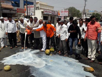 Throwing milk and vegetables on the road | अमळनेर येथे दूध, भाजीपाला रस्त्यावर फेकून शासनाचा निषेध