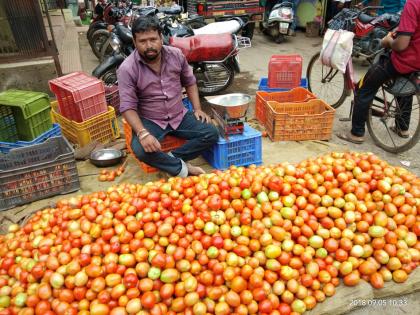 Tomato arrivals in Washim; Rate slashed | वाशिममध्ये टोमॅटोची आवक वाढली; दर गडगडले