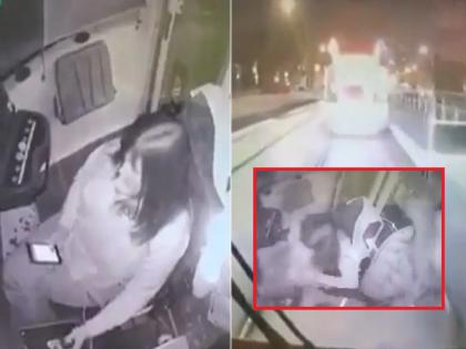 The female driver was sitting looking at her mobile phone and the train came in front of her; A thrilling video of the accident caught on camera | मोबाईल पाहत बसली महिला ड्रायव्हर, समोर आली ट्रेन; अपघाताचा थरारक व्हिडिओ कॅमेऱ्यात कैद