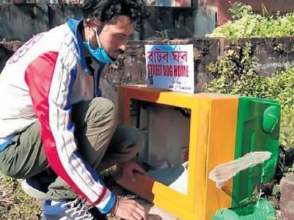 32 year old man turns tv box into home for straydogs | सलाम! पठ्ठ्यानं टिव्हीचा खोका वापरून रस्त्यावरच्या मुक्या जीवांसाठी 'असा' उभारला निवारा